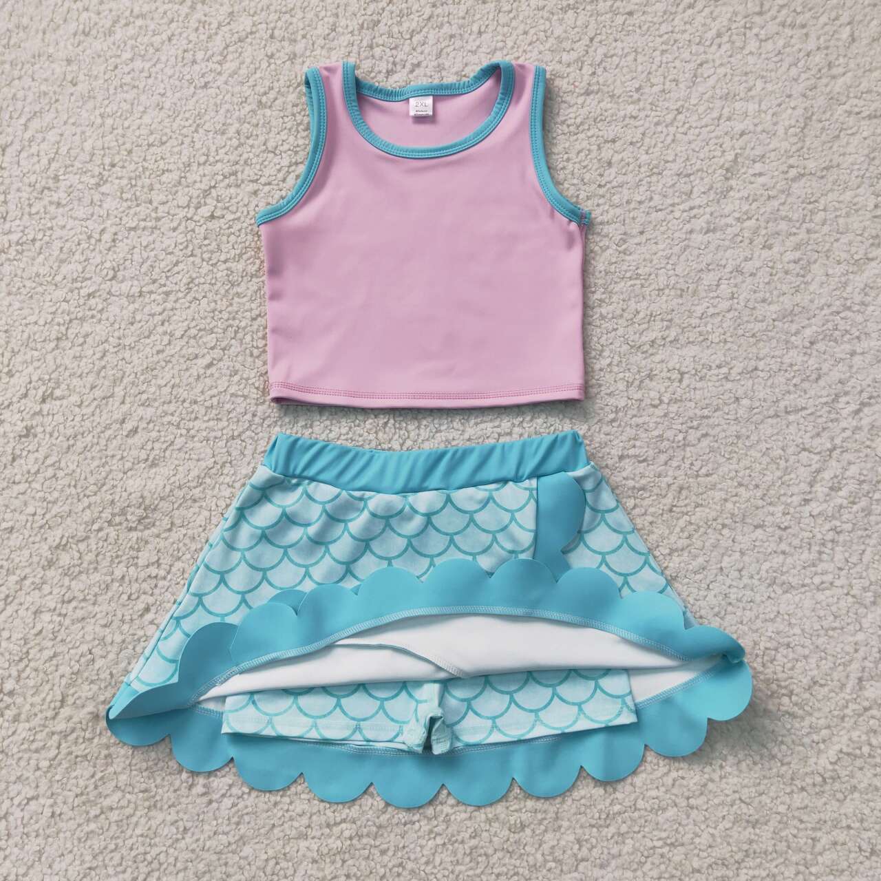 Girls summer mermaid design yoga tank top matching skorts outfit