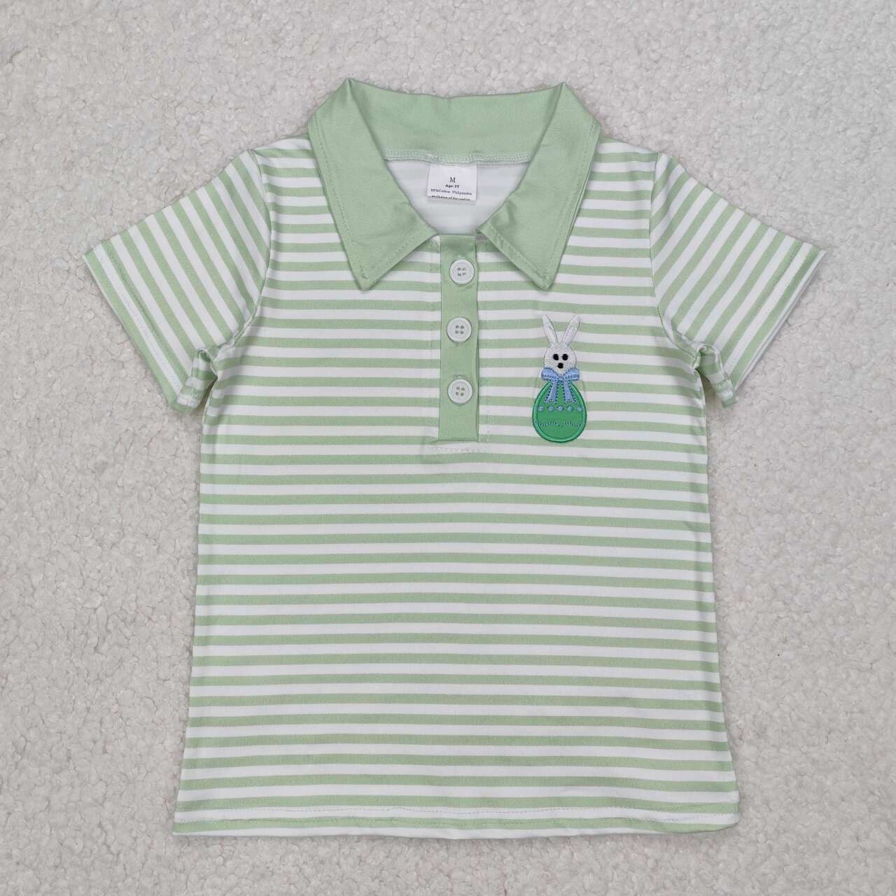Toddle baby boy embroidery Easter bunny stripes short sleeve polo t-shirt top
