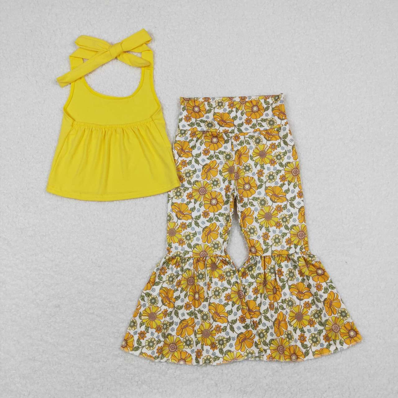 wholesale girls haliter top floral bell bottoms outfit