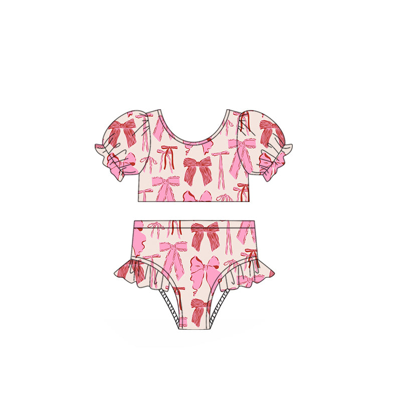 Pink bow two piece bathing suit kids swimwear preorder