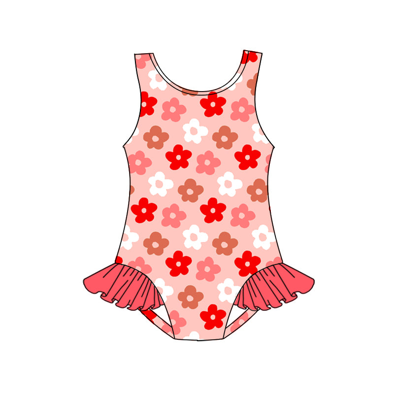 Baby girls one piece flower print bathing suit kids swimwear preorder