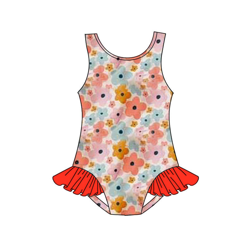 Baby girls one piece floral bathing suit kids swimwear preorder