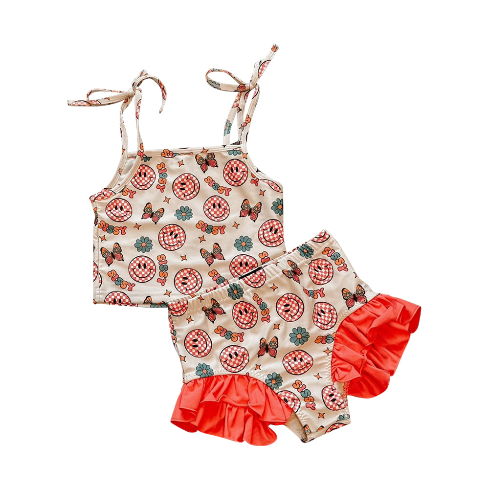 Baby girls smile face two pieces bathing suit kids swimwear preorder