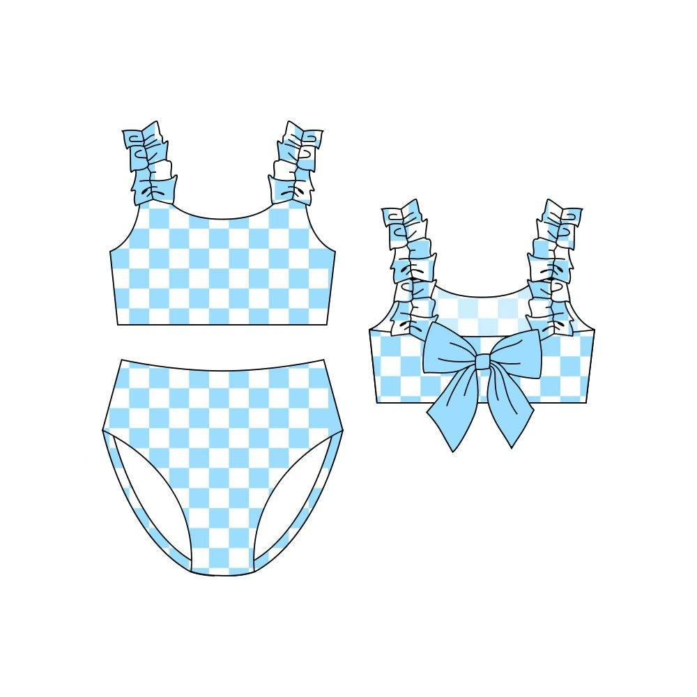 Blue plaid design baby two pieces bathing suit kids swimwear preorder
