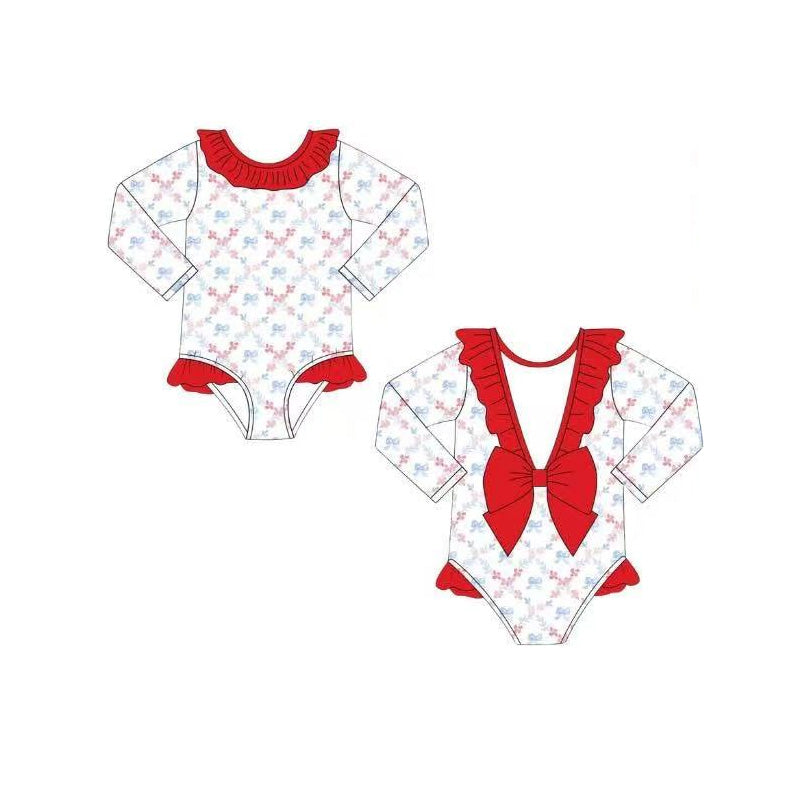 One piece bow print bathing suit kids swimwear preorder