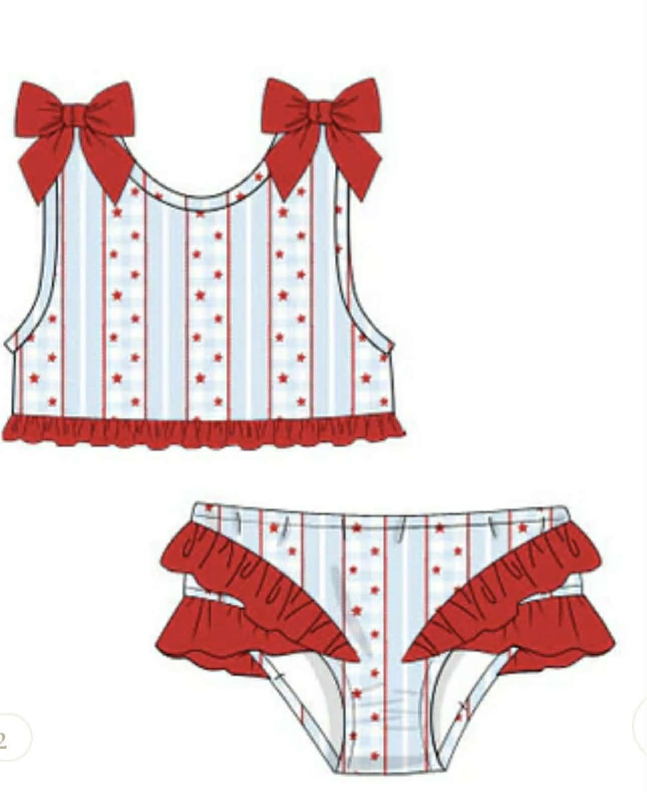 July 4th star print girls two pieces bathing suit kids swimwear preorder