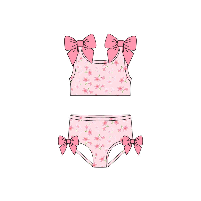 Pre-order kids girls pink flower summer 2pcs swimsuit