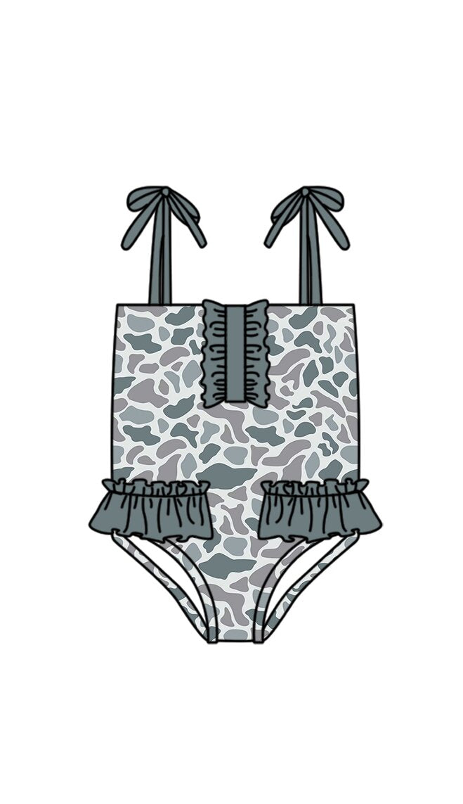 One piece grey camo bathing suit kids swimwear preorder