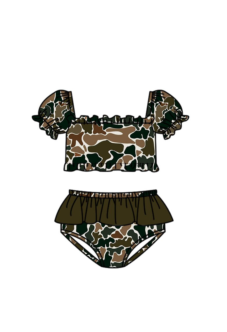 Two pieces green camo bathing suit kids swimwear preorder