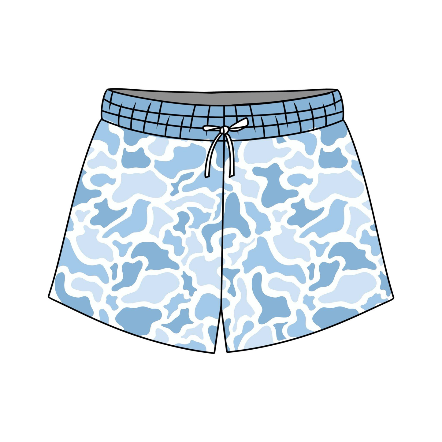 Baby boy blue camo print summer swim trunks preorder