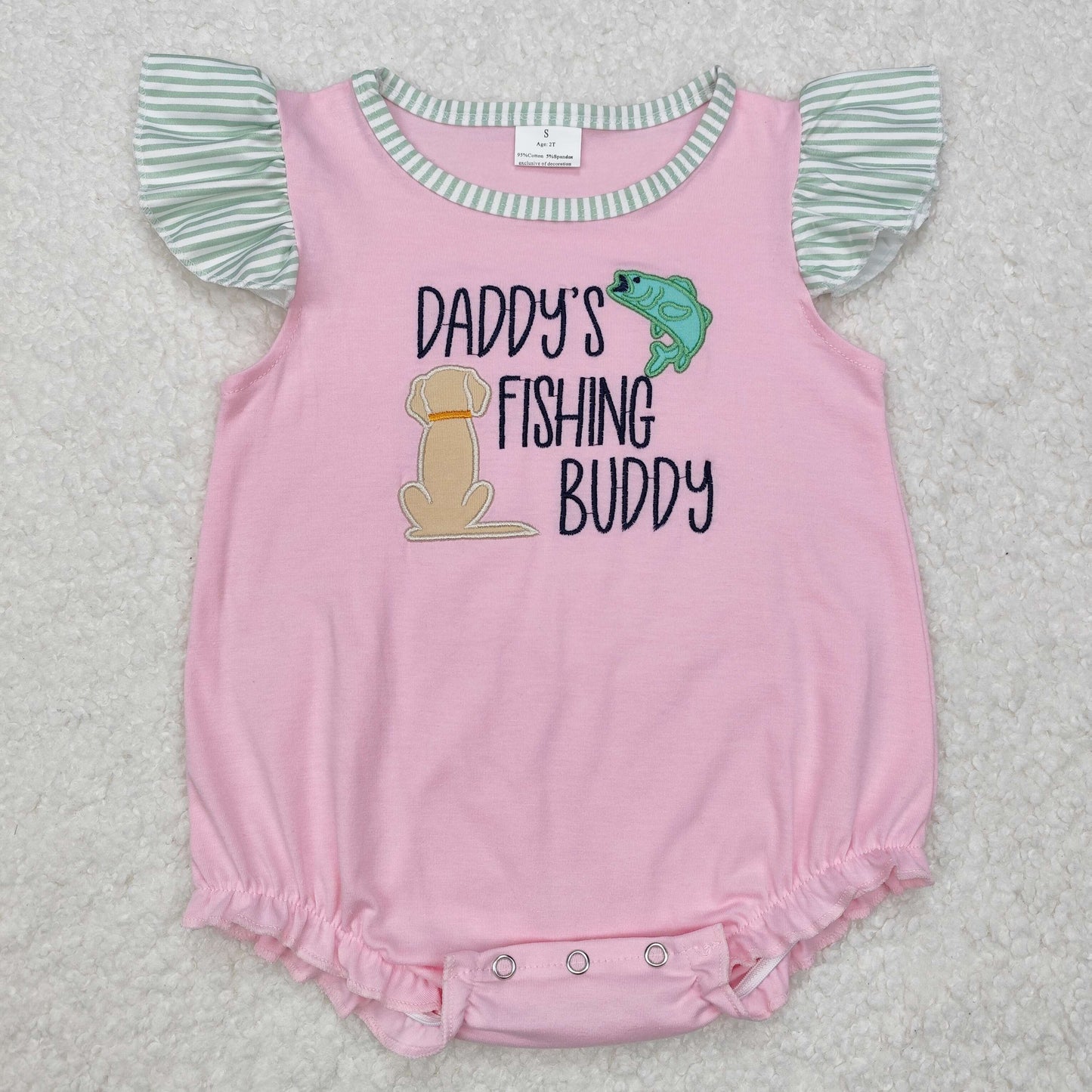 Toddle baby girl embroidery Daddys fishing bunny romper