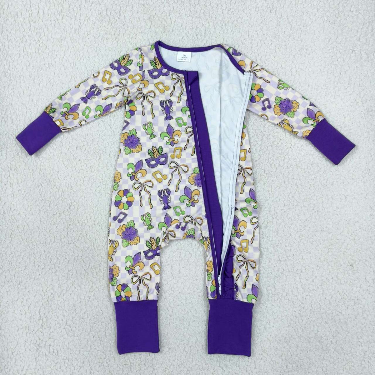 Mardi Gras print toddle baby girls long sleeve romper