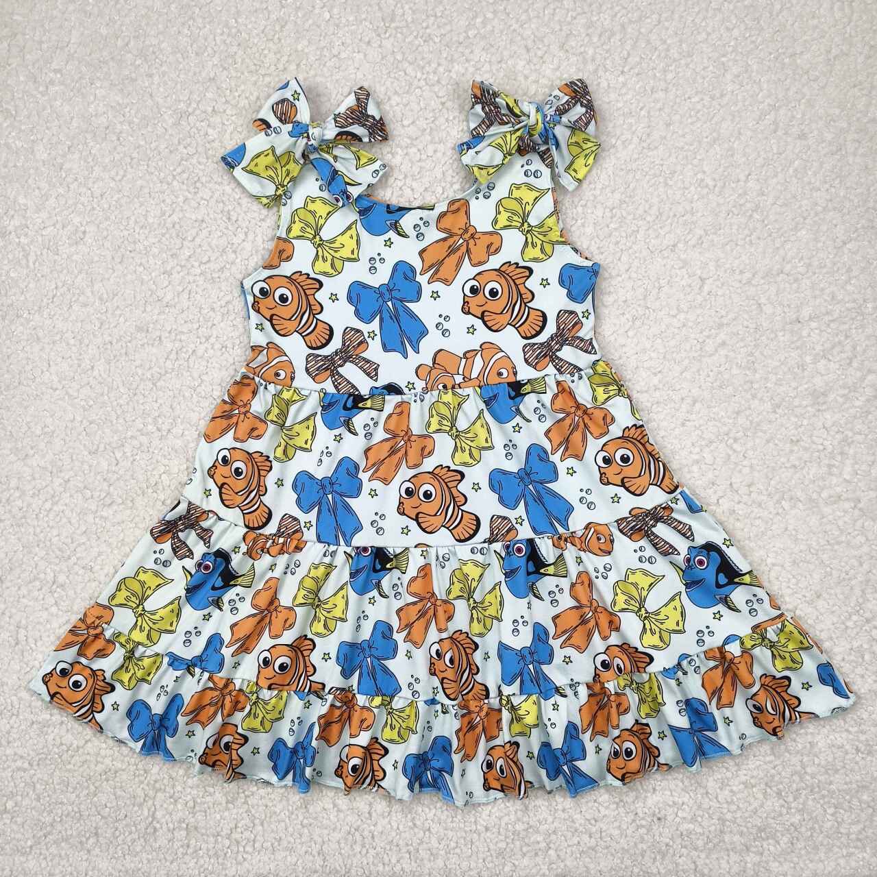Cartoon fish bow design toddle girls dress