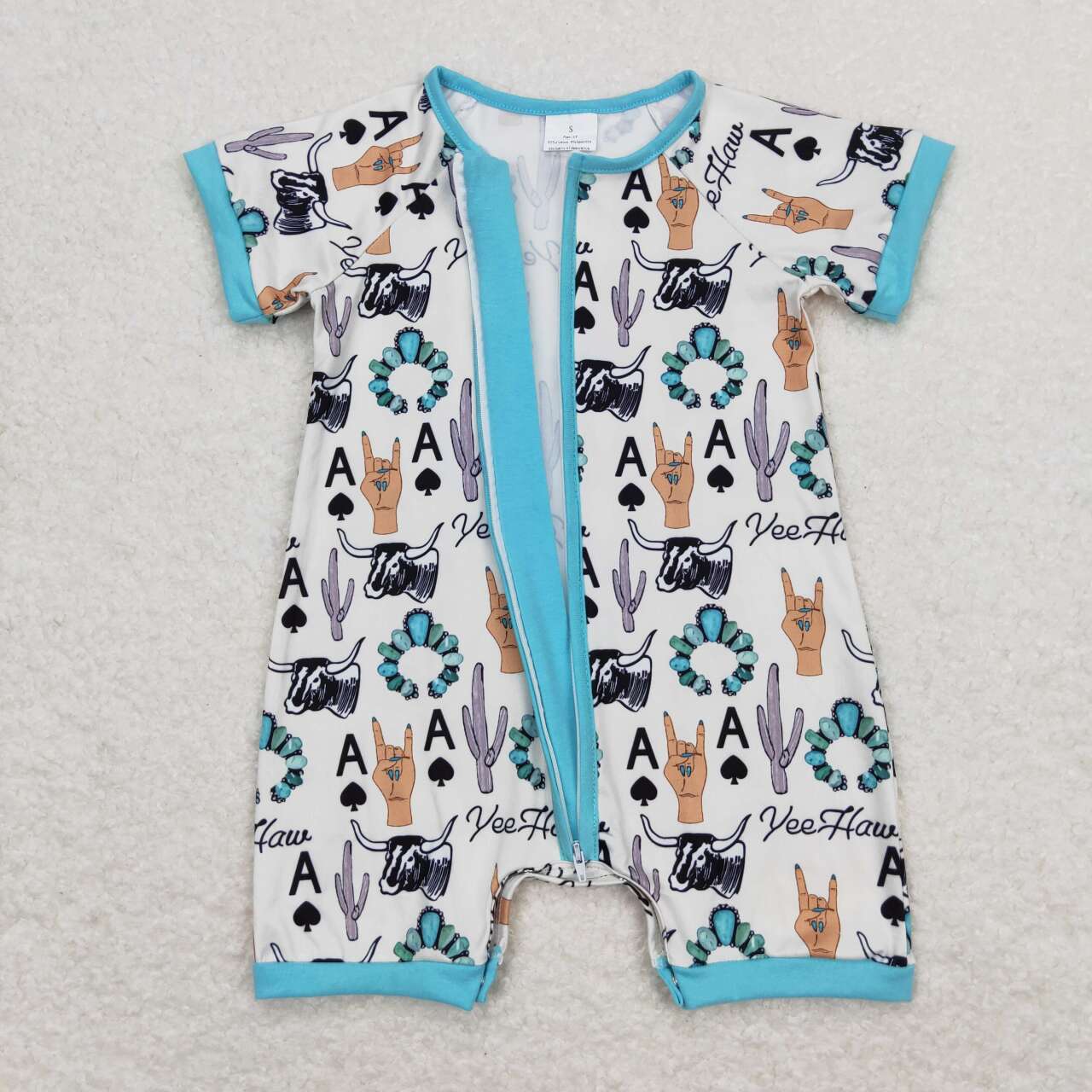 western cowboy short sleeve zip romper