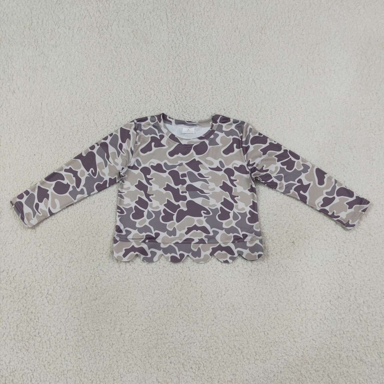 Dark Grey Camo print girls long sleeve t-shirt top