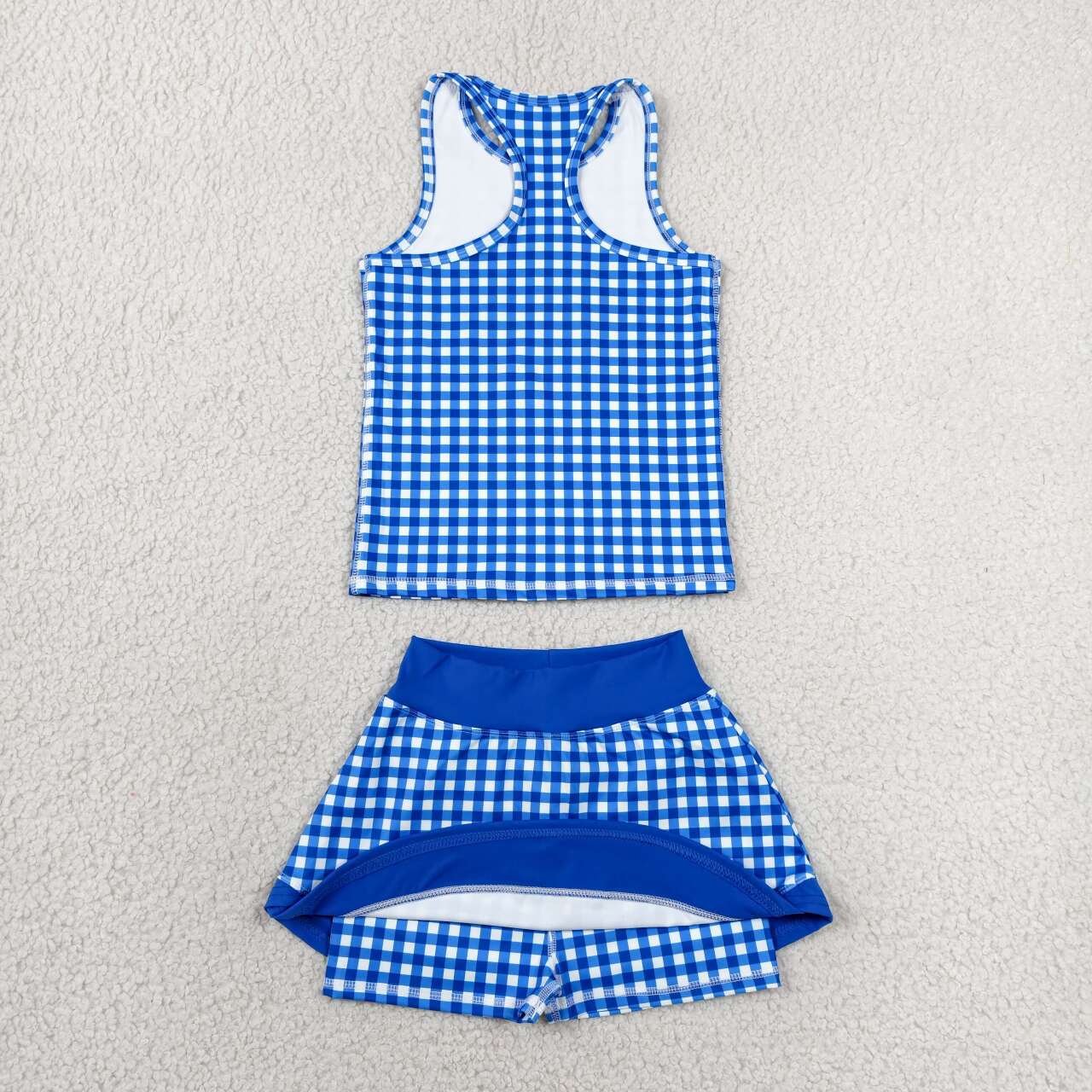 Blue plaid top matching skirt toddle baby girls yoga outfit