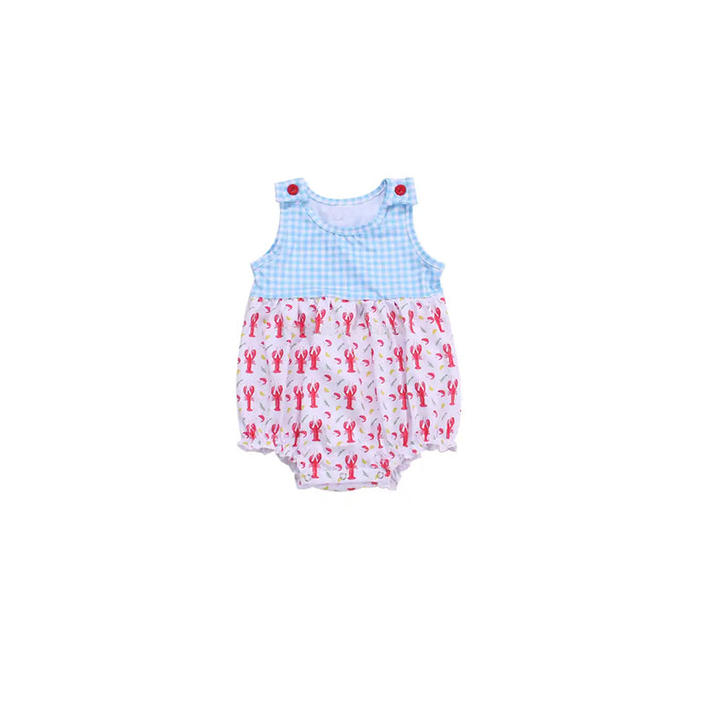 blue gingham crawfish romper preorder