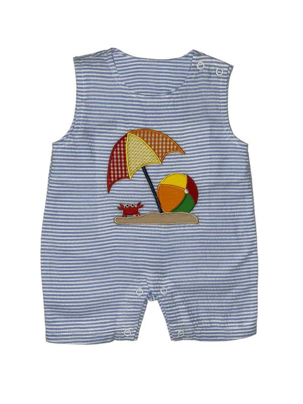 baby boy blue stripes crab beach romper