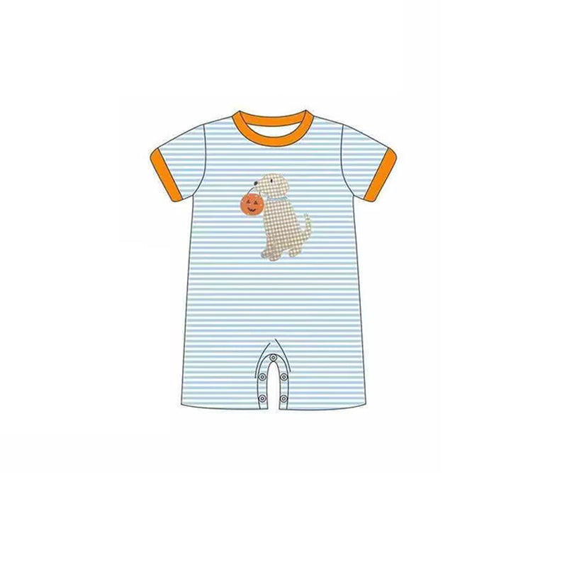 baby boy clothes khaki plaid dog pumpkin romper preorder