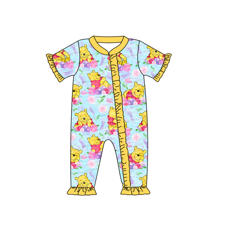 toddle baby girls cartoon bear short sleeve zip romper preorder