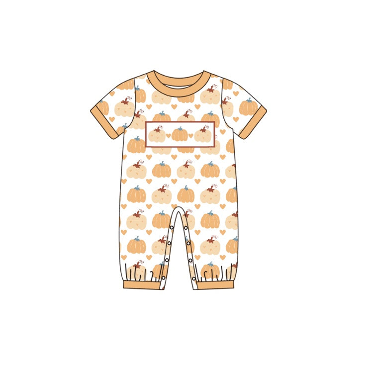 toddle baby boy three pumpkins fall season romper preorder