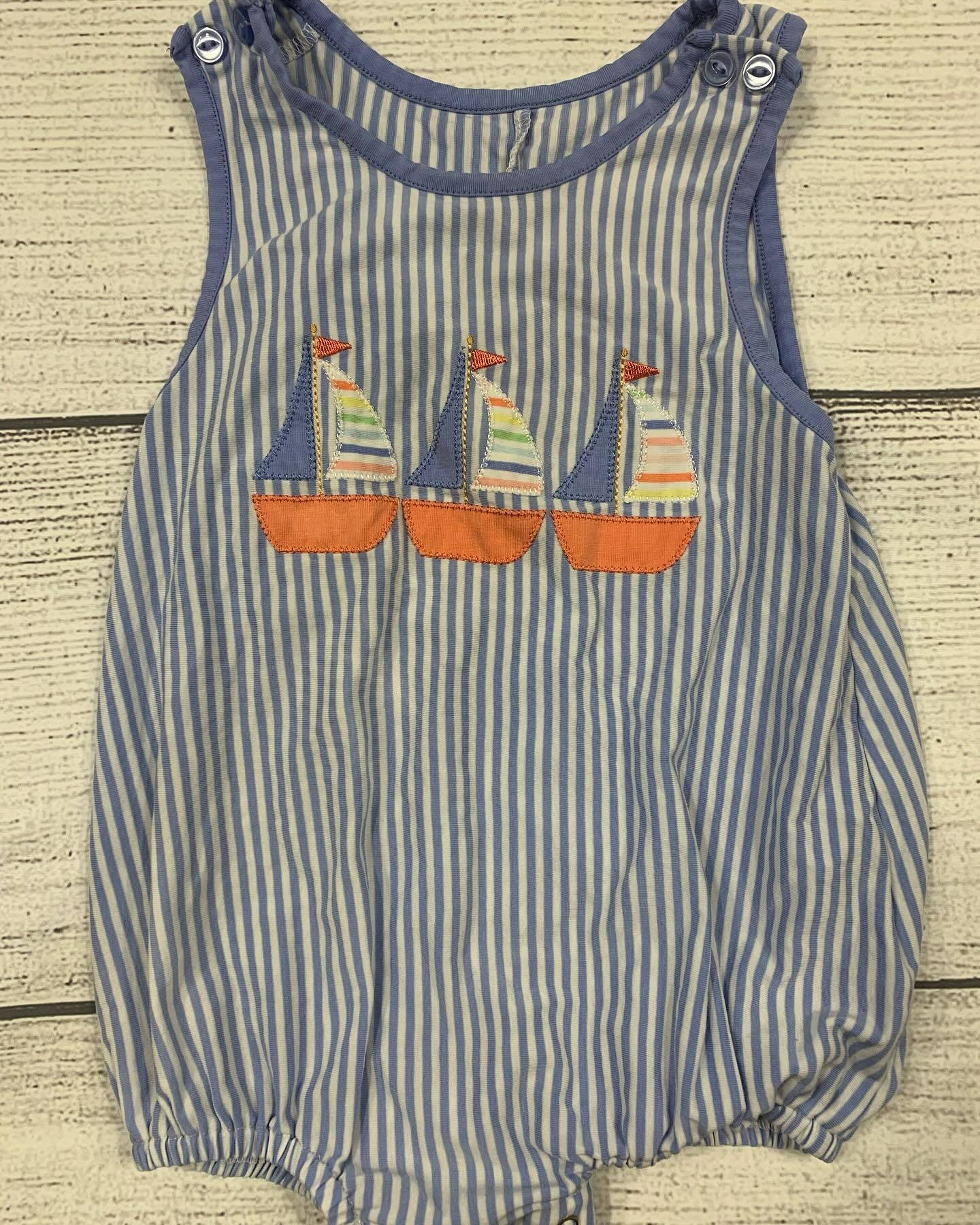 blue stripes sailboat romper preorder