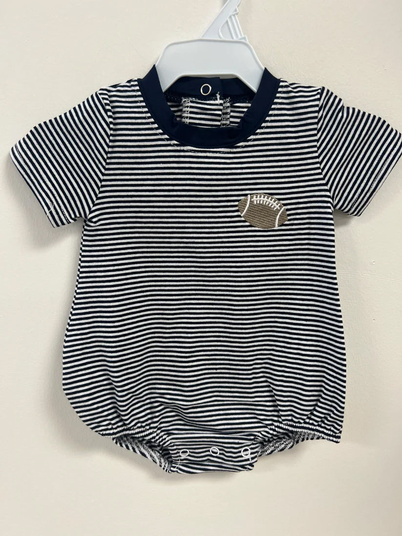 Navy Stripes Football Long Sleeve Romper Preorder