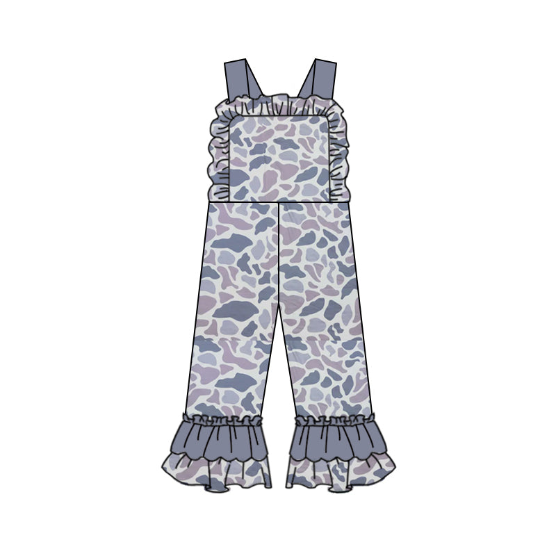 Wholesale kids clothes infant baby girl grey camo jumpsuit preorder