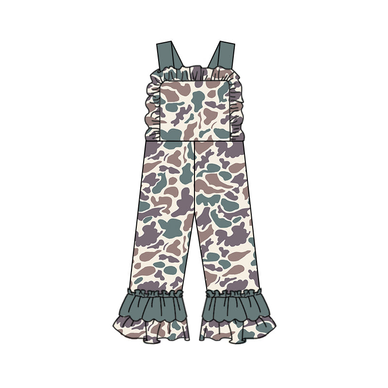 Wholesale kids clothes infant baby girl light green camo jumpsuit preorder