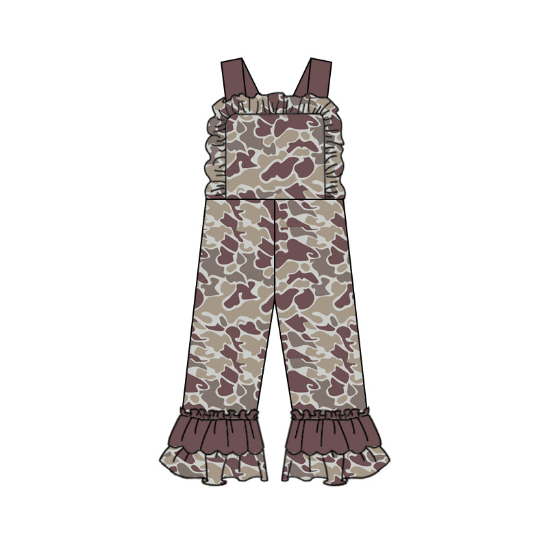 Wholesale kids clothes infant baby girl dark grey camo jumpsuit preorder