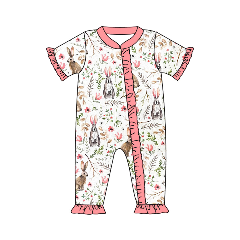 Toddle baby girls Easter rabbit short sleeve zip romper preorder