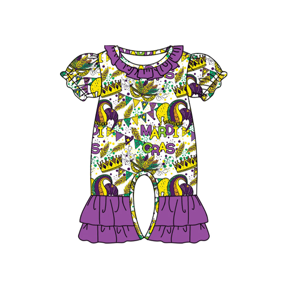 Toddle baby girls Mardi Gras crown romper preorder