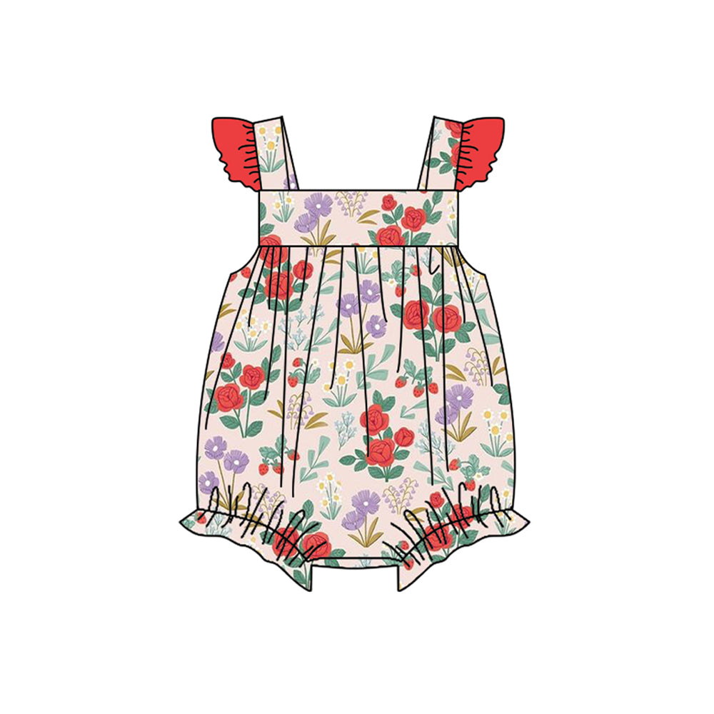Toddle baby girls red lavender flower romper preorder