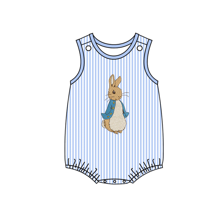 Toddle boy Easter bunny blue stripes romper preorder
