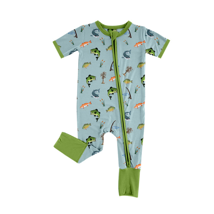 Outdoor fishing kids short sleeve zip romper preorder