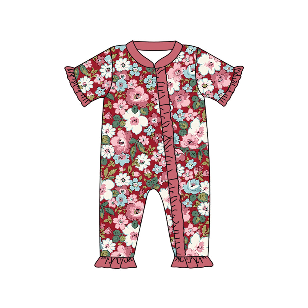 Colorful flower short sleeve zip romper preorder