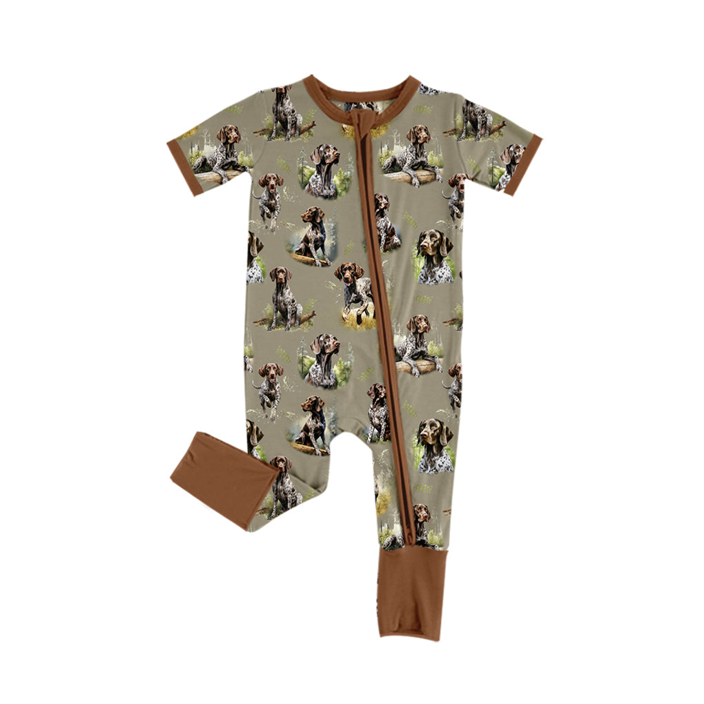 Hunting dog baby boy short sleeve zip romper preorder