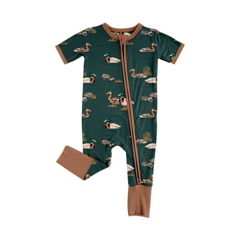 Mallard duck baby boy short sleeve zip romper preorder