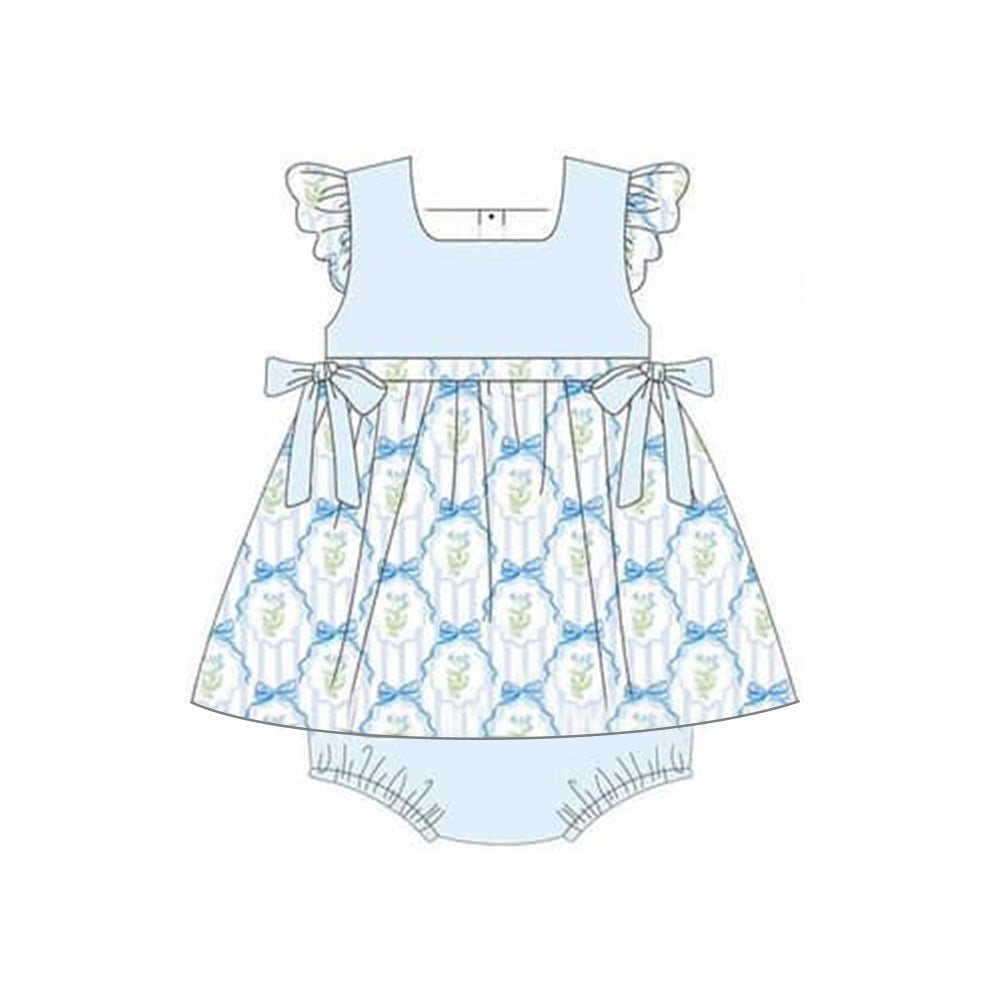 baby girls blue flower design bummies outfit preorder