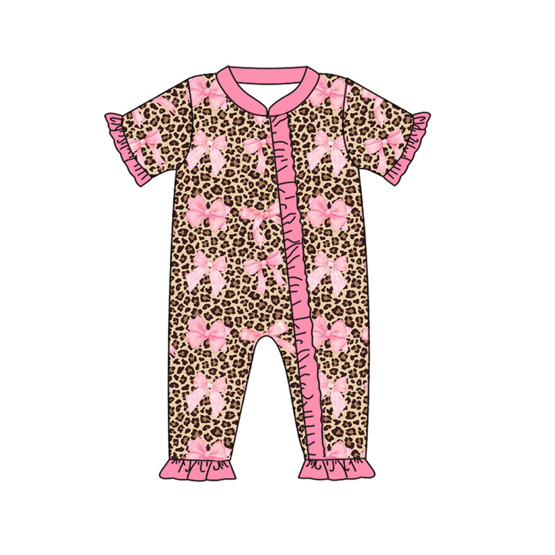 Toddle baby girls pik bow cheetah zip romper preorder