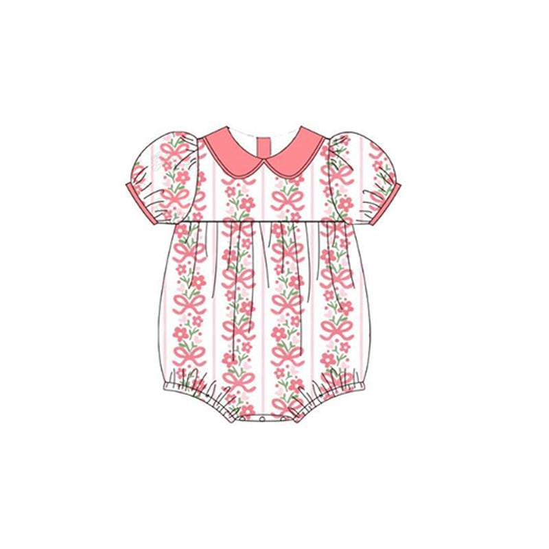 Toddle girl pink bow summer floral romper preorder