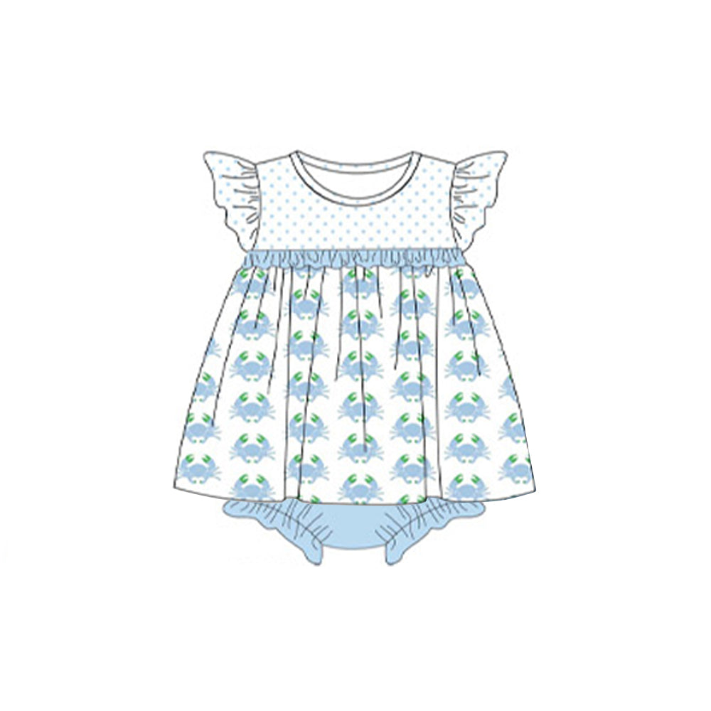 Toddle girl blue crab summer romper preorder