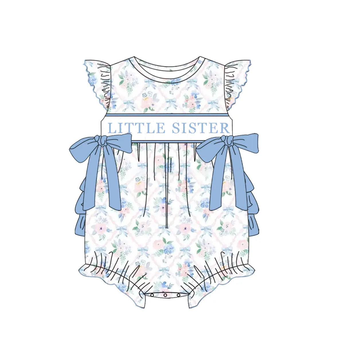 Little sister pink blue florall boutique romper preorder