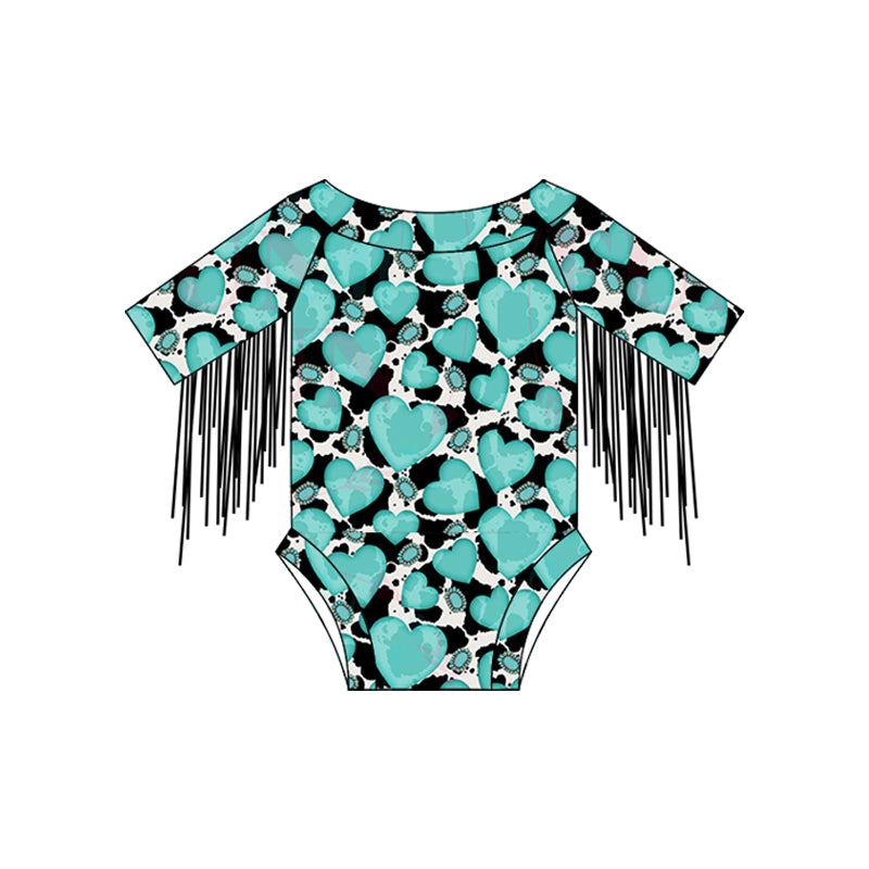 Turquoise heart baby girls summer romper preorder