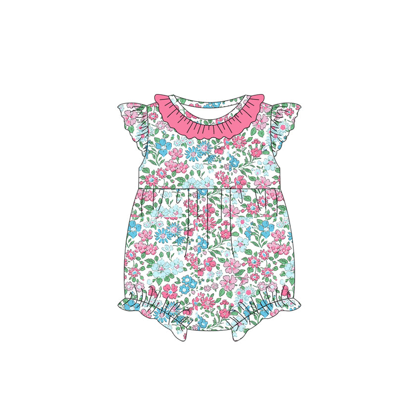 toddle baby girl pink blue floral summer romper preorder