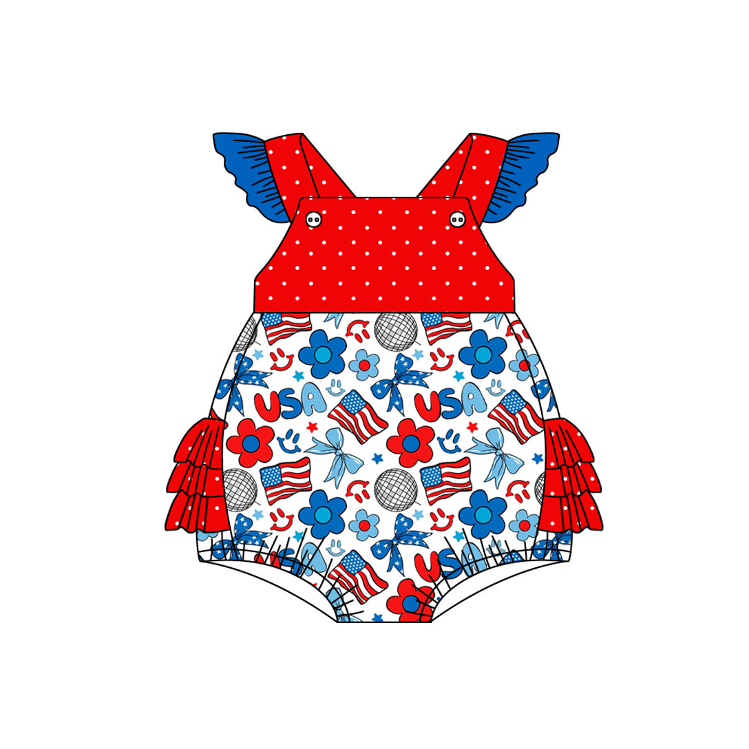 Toddle baby girls American flage July 4th romper preorder