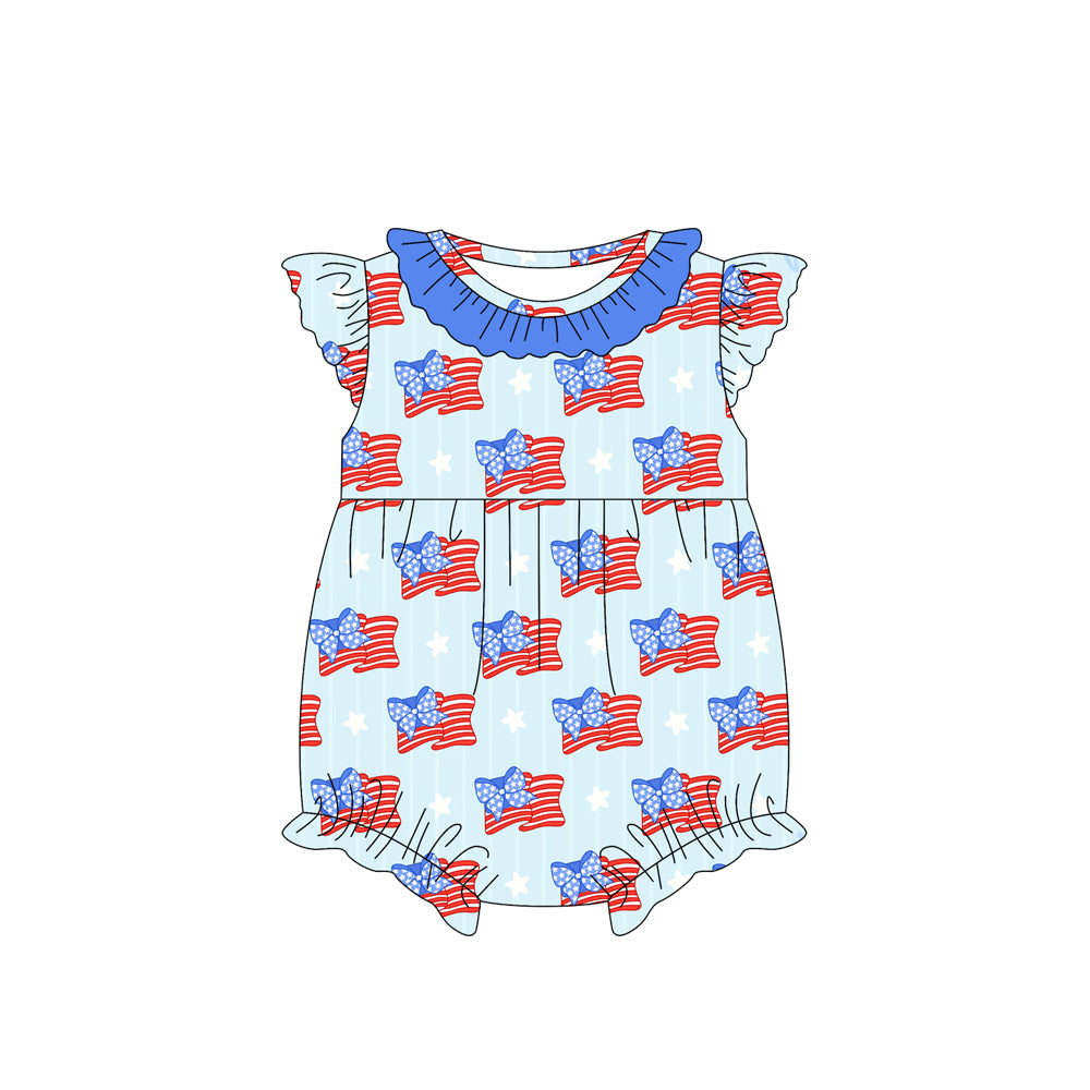 American flag bow design July 4th romper preorder