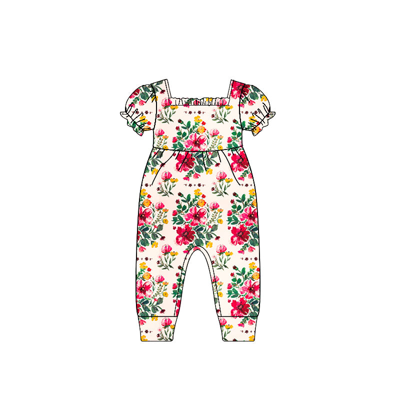 Infant baby girls red floral design summer romper preorder