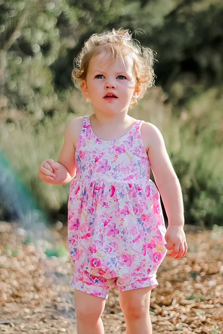 Toddle girls pink flower summer romper preorder