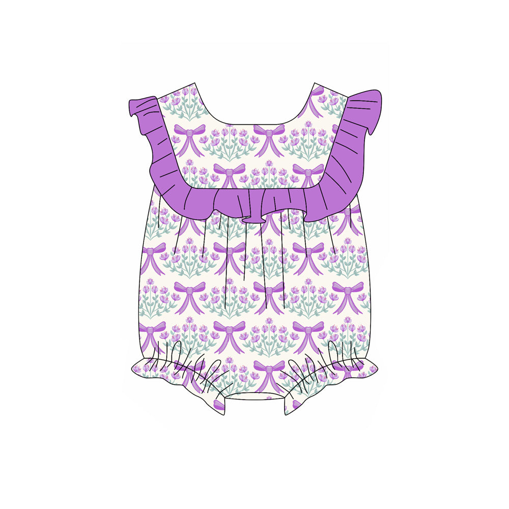 Infant baby girls purple bow floral romper preorder